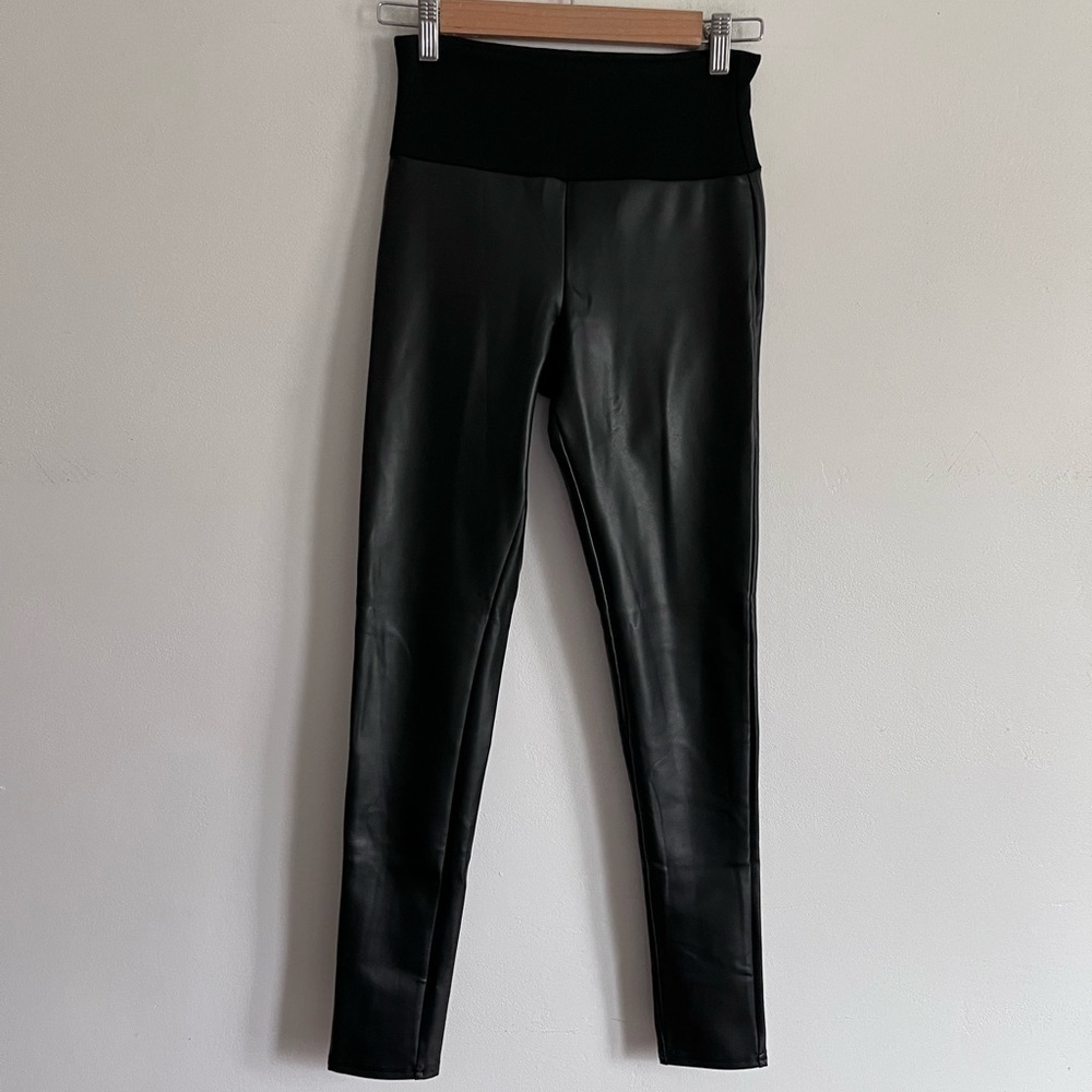 Assets by Spanx Faux Leather Leggings Size S Black Slimming